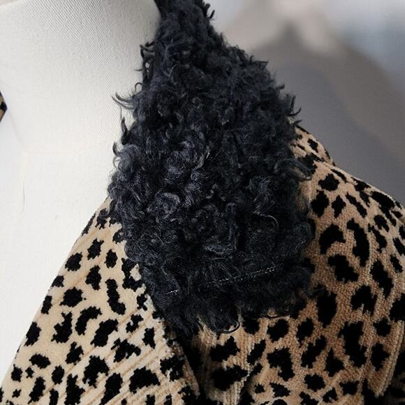 Vtg 90s Leopard Print Tan Black Boho Western Tapestry Fuzzy Faux Fur Jacket Sz M - Picture 6 of 9